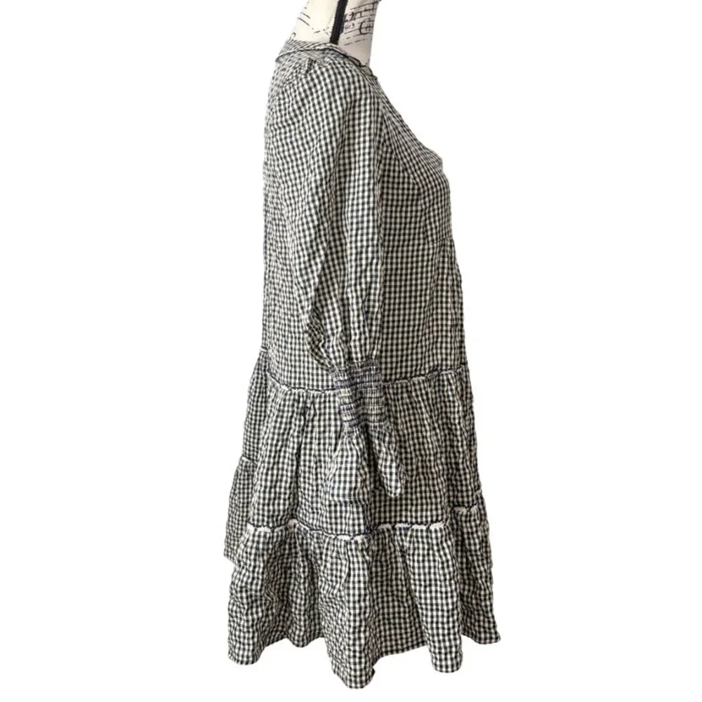 Pomander Place Long Sleeve Kenzo Dress Navy Blue Cream Gingham Womens Size XS - Picture 3 of 9